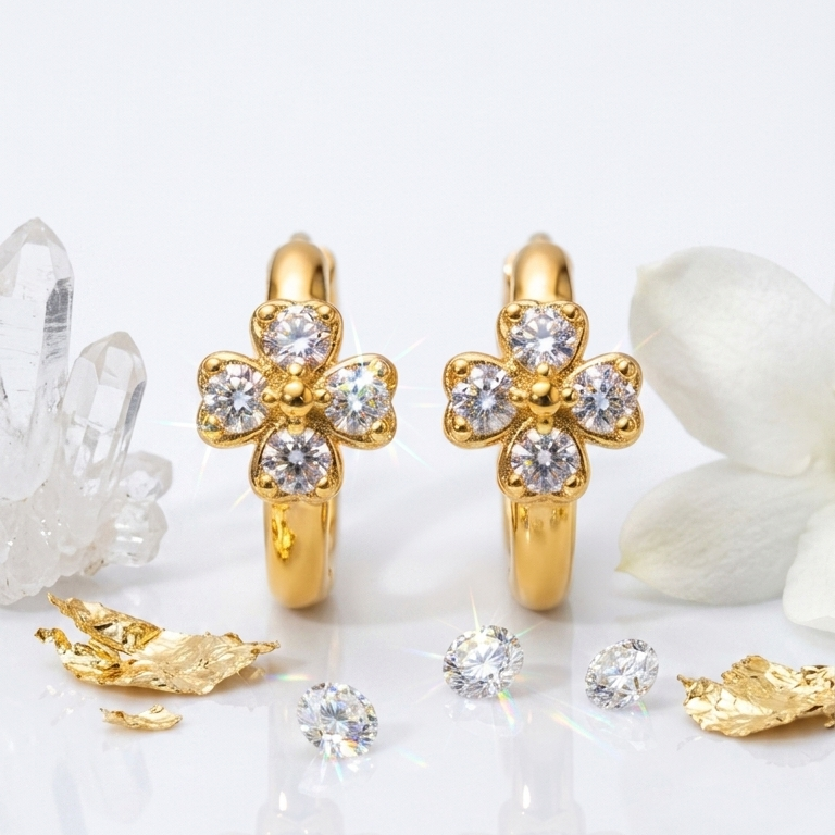 Floral Zircon Hoop Earrings