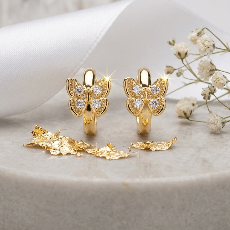Golden Butterfly Hoop Earrings