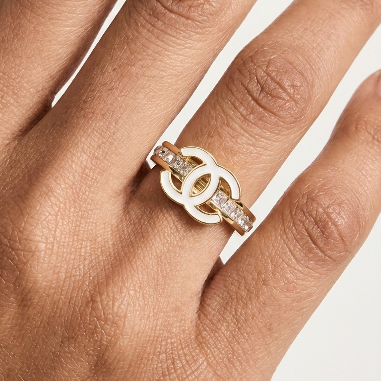 White Enamel Loop Ring